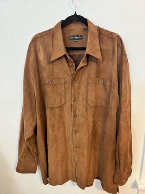 Men's Brown Suede Button-Up Dress Shirt